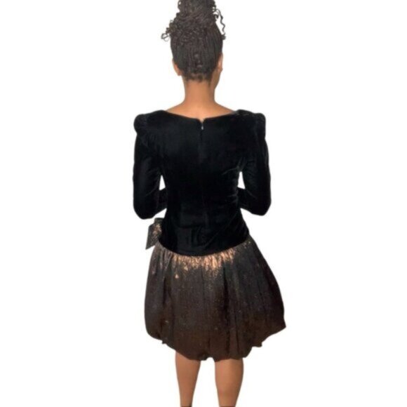Rimini Black Vintage Velvet and Metallic Bubble Skirt Dress - Picture 4 of 16